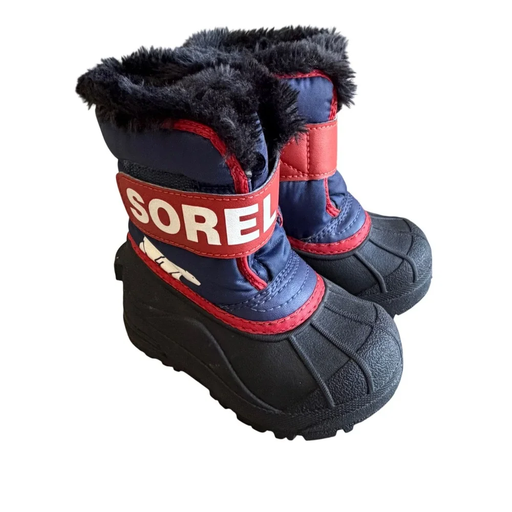 Sorel Snow Commander Kids Snow Boots Navy Blue Red Polar Bear Waterproof Size 7